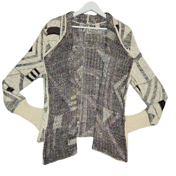 Buckle Knitted Open Front Drape Cardigan Sweater Off White Multi L - Picture 2 of 10